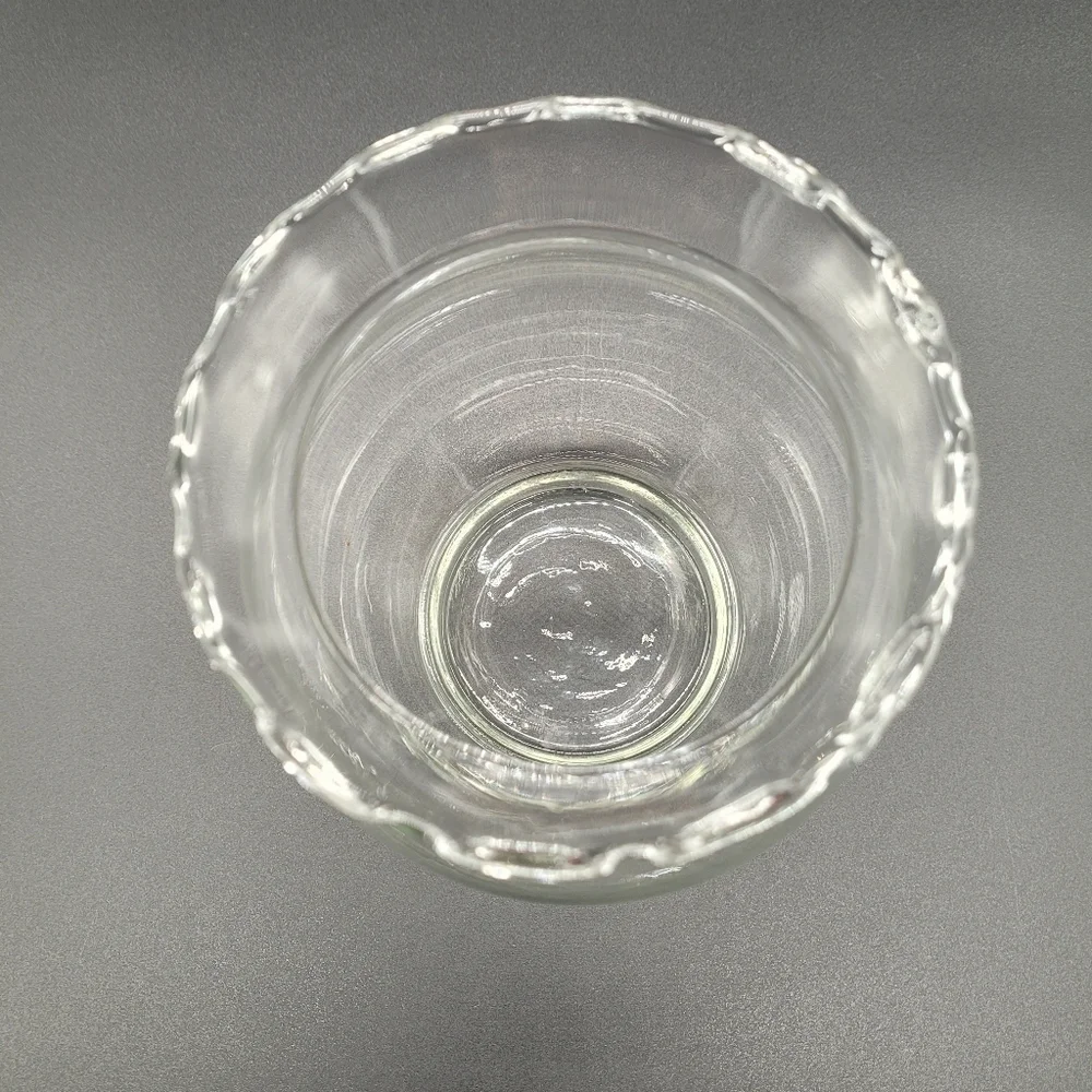 Vintage Indiana Clear Glass Ruffle Top & Ribbed Swirl Clear Glass Rose Bowl Vase